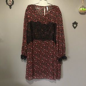 Red floral dress with black lace!